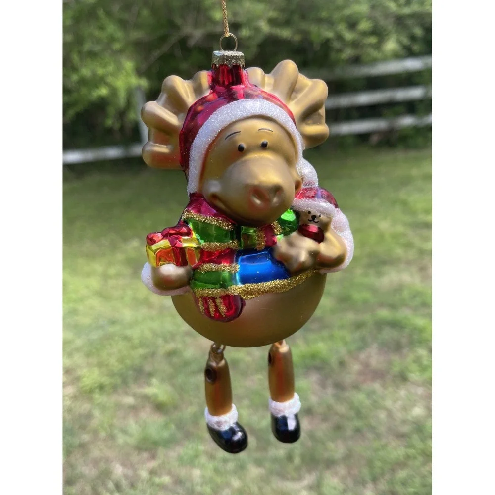 Pier 1 Collectible Christmas Ornament Mouth Blown Hand Painted Moose Reindeer 7